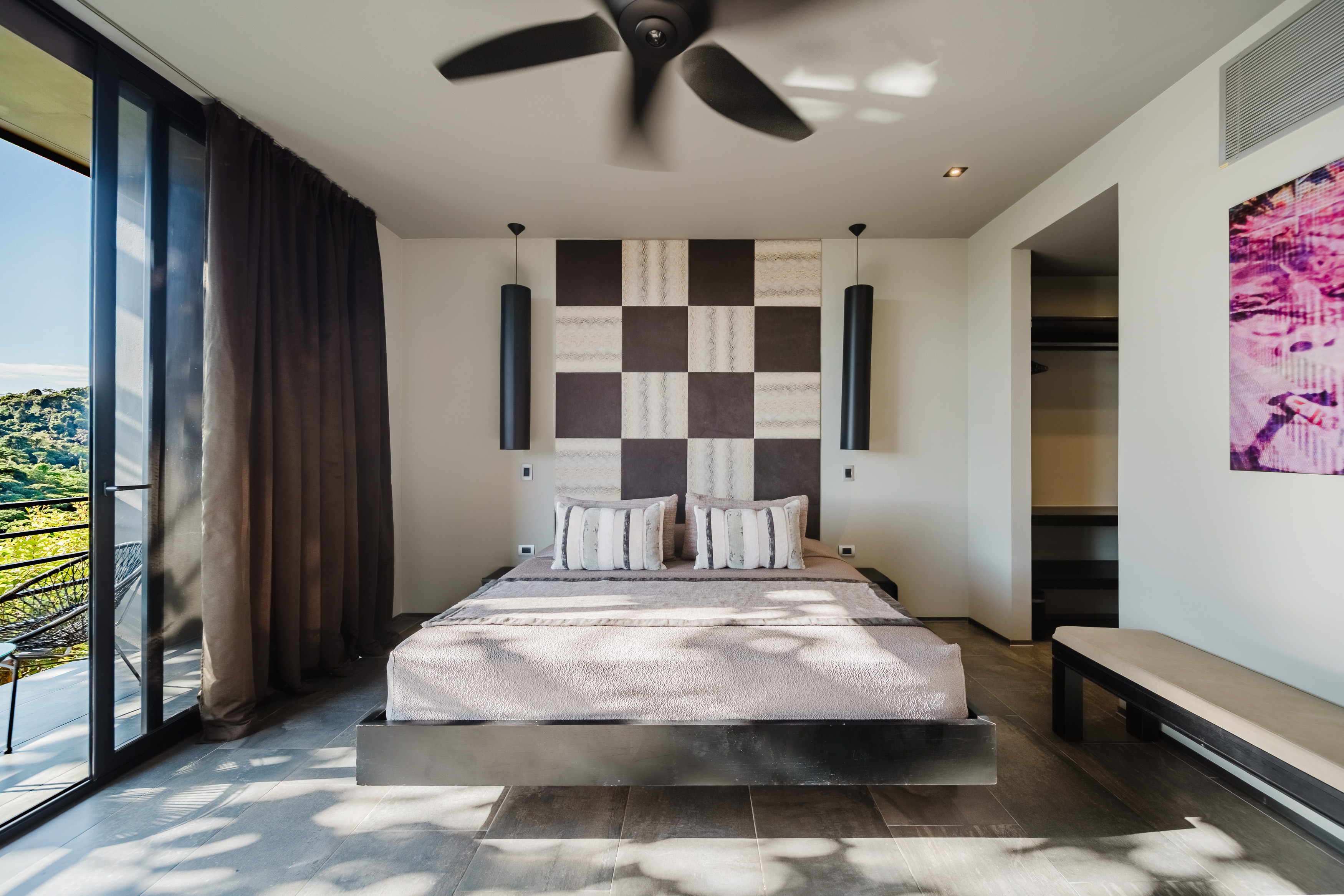 Primary suite — checkered headboard